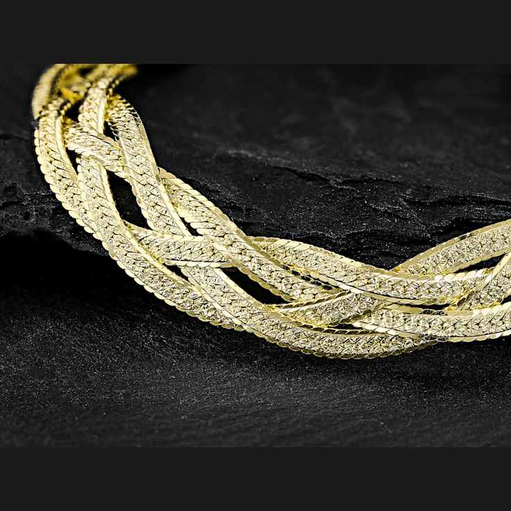 Diamond-Cut Braided Herringbone Bracelet In 18K Gold Over Sterling Silver