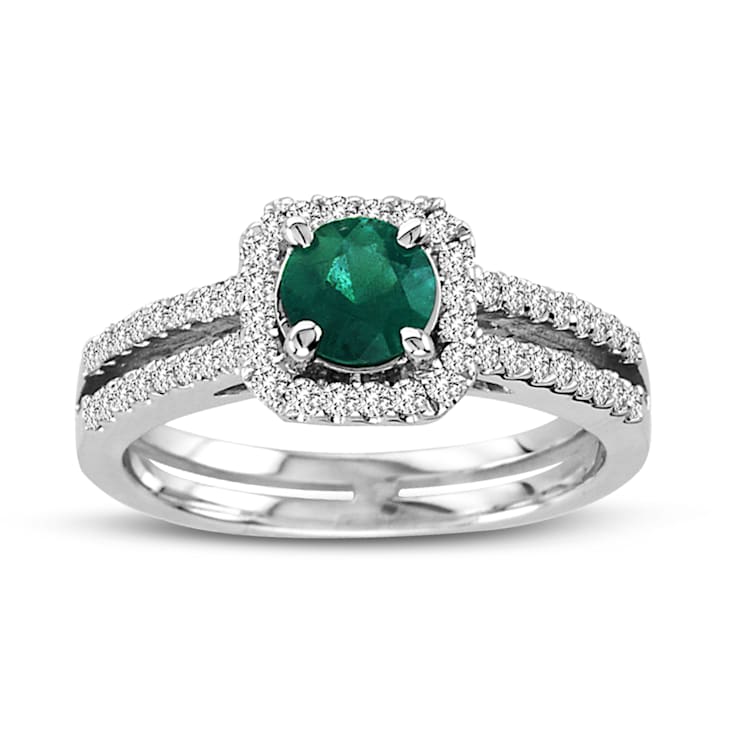 0.85ctw Diamond and Emerald Ring 14k White Gold Gold