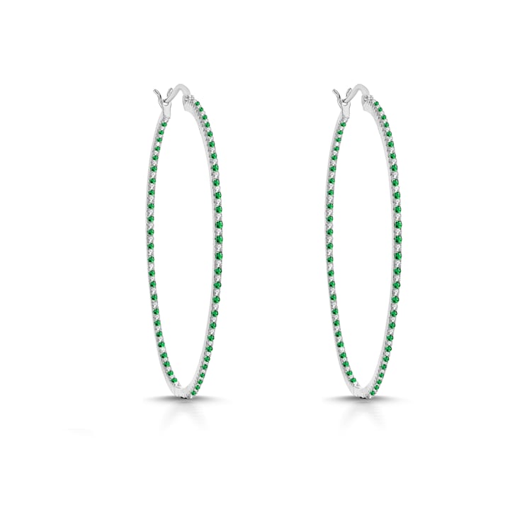 Green Cubic Zirconia, Slim Large Hoop Earrings