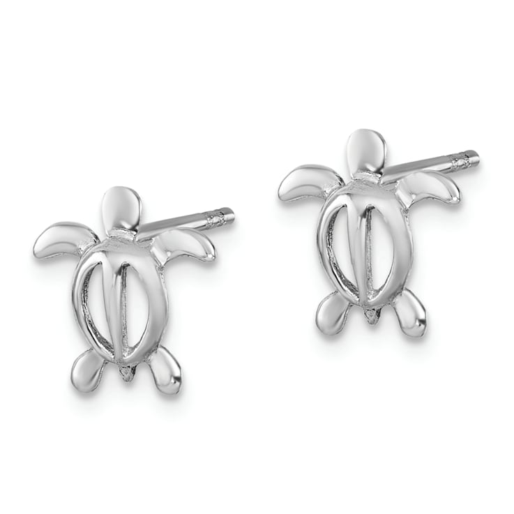 Rhodium Over Sterling Silver Cut Out Turtle Post Earrings