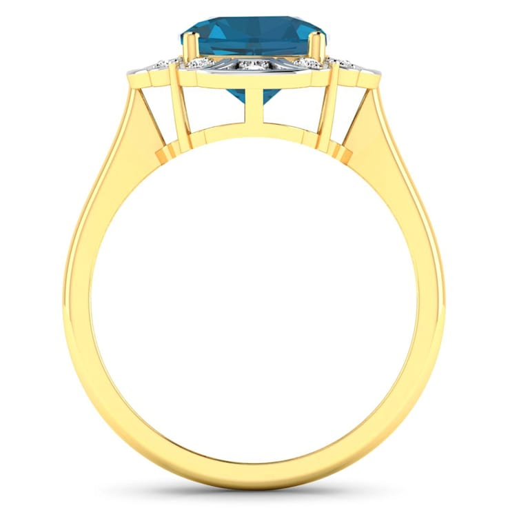 London Blue Topaz and White Diamond 14K Yellow Gold Halo Ring 2.24 ctw