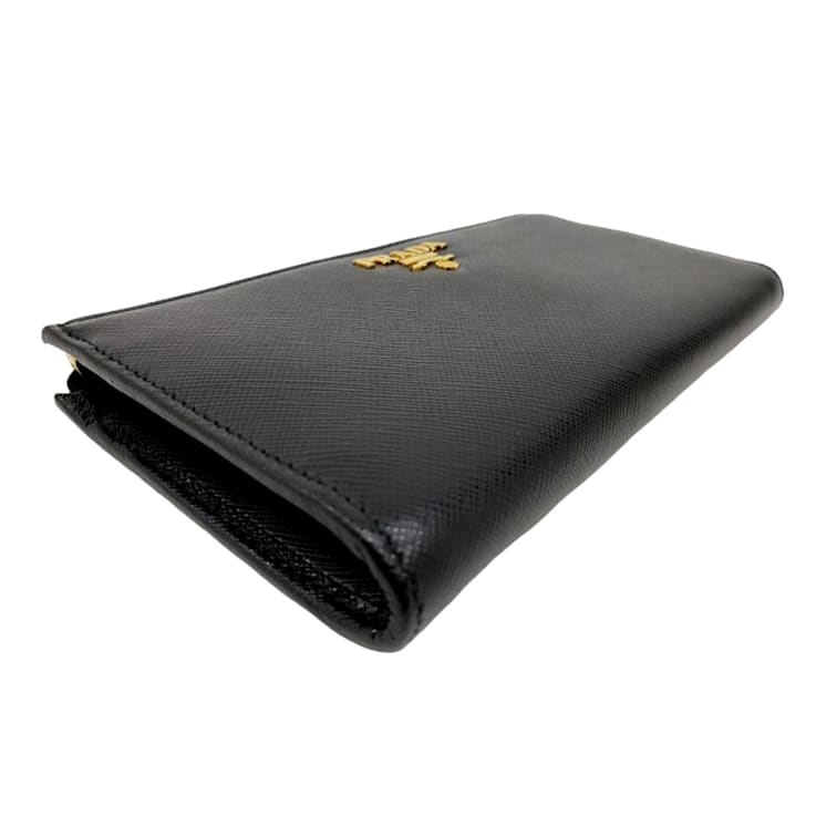Prada Saffiano Long Continental Zip Wallet Black Leather Gold Tone Logo -  197D8A