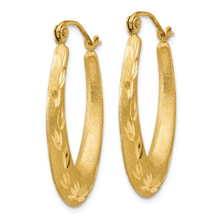 14k Yellow Gold 1 1/16" Satin Diamond-cut Hoop Earrings
