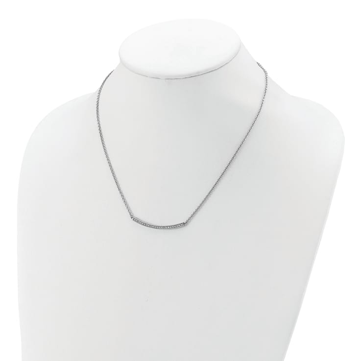 Rhodium Over 14K White Gold Diamond Curved Bar 16 Inch with 2 Inch
Extension Necklace