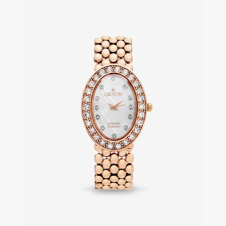 Croton The Valissa Rose Tone Oval Mother Of Pearl Dial Watch with
Diamond Markers