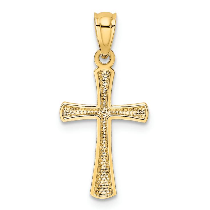 14k Yellow Gold Diamond-Cut and Textured Cross Pendant