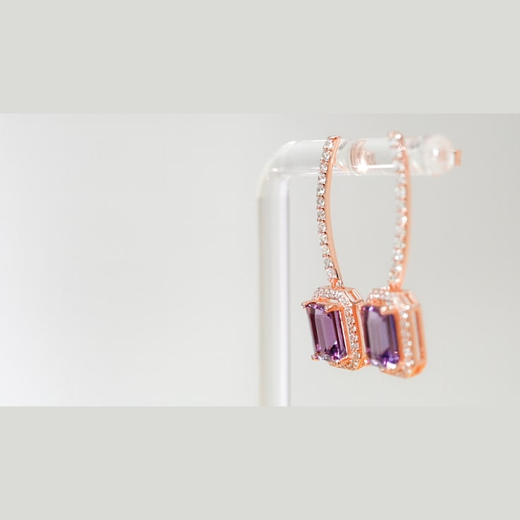 Amethyst and CZ 3.19 Ctw Octagon 18K Rose Gold Over Sterling Silver
Dangle Earrings