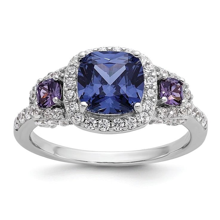 Rhodium Over Sterling Silver Polished Fancy Blue/Purple/White Cubic
Zirconia Ring