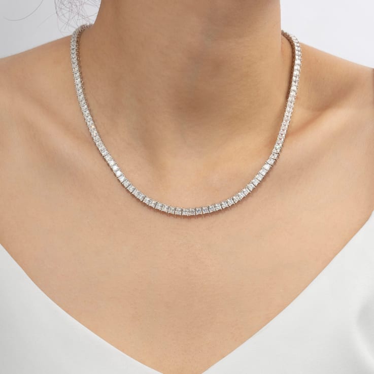 White Cubic Zirconia Platinum Over Sterling Silver Tennis Necklace 21.74ctw