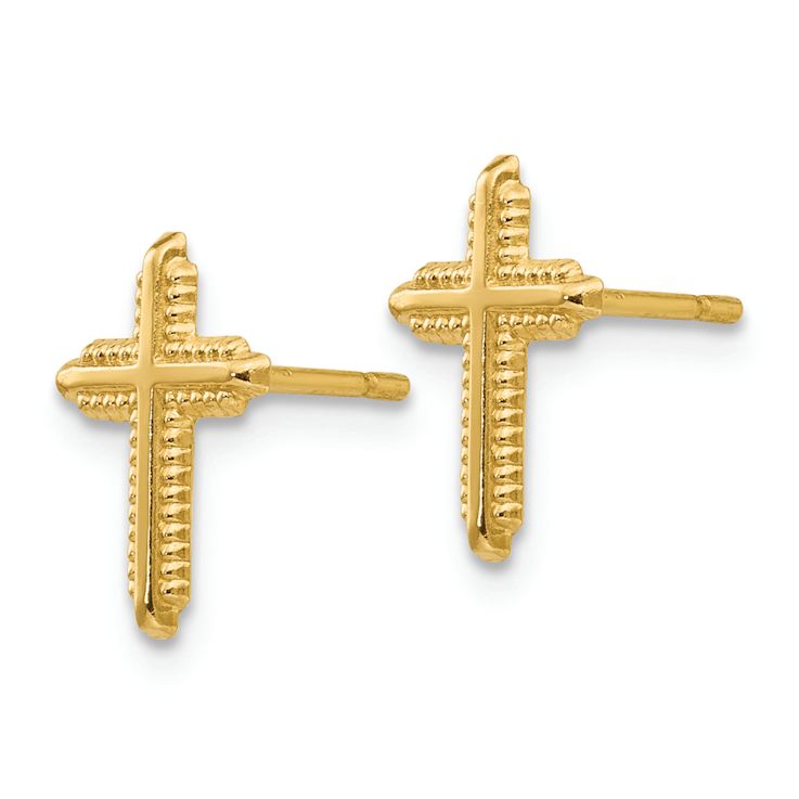 14k Yellow Gold Polished Cross Stud Earrings