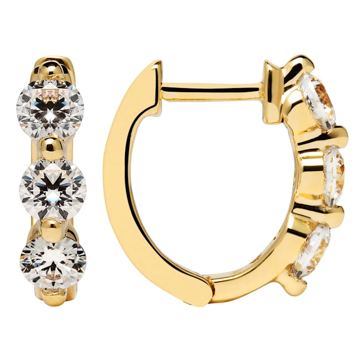 White Cubic Zirconia 14k Yellow Gold Hoops With Velvet Gift Box 0.50ctw