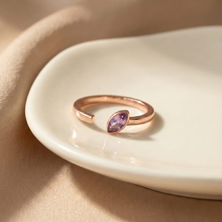 Amethyst Marquise Solitaire Open Design Ring In 14K Rose Gold Over
Sterling Silver