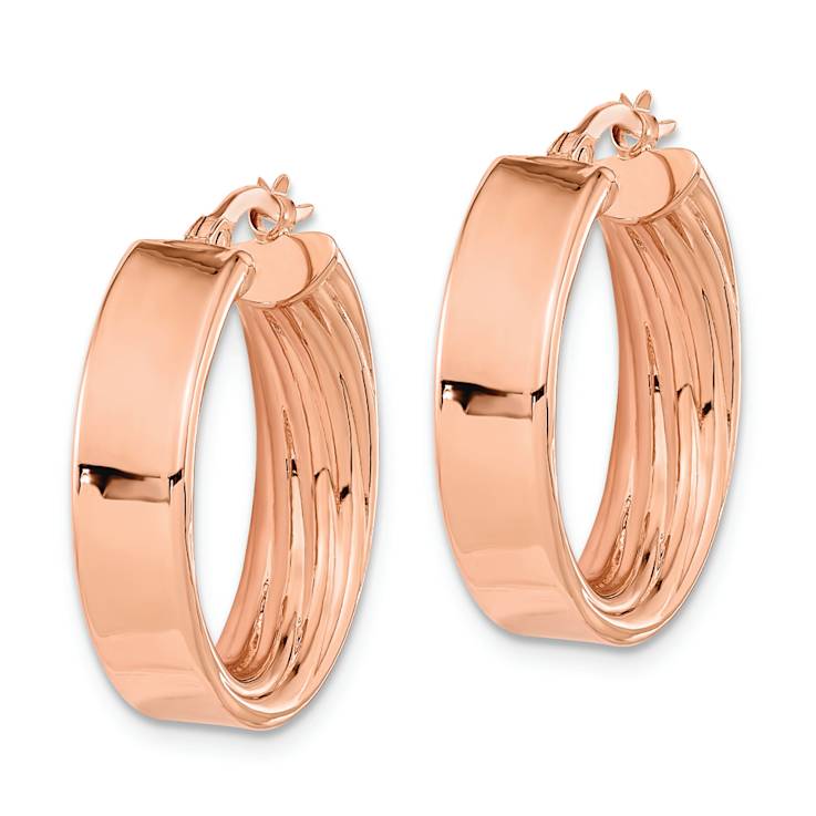 14k Rose Gold 7/8" Polished and Inside Textured Hoop Earrings