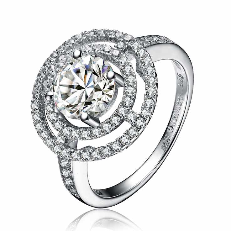 CZ Double Outline Cocktail Ring In Sterling Silver