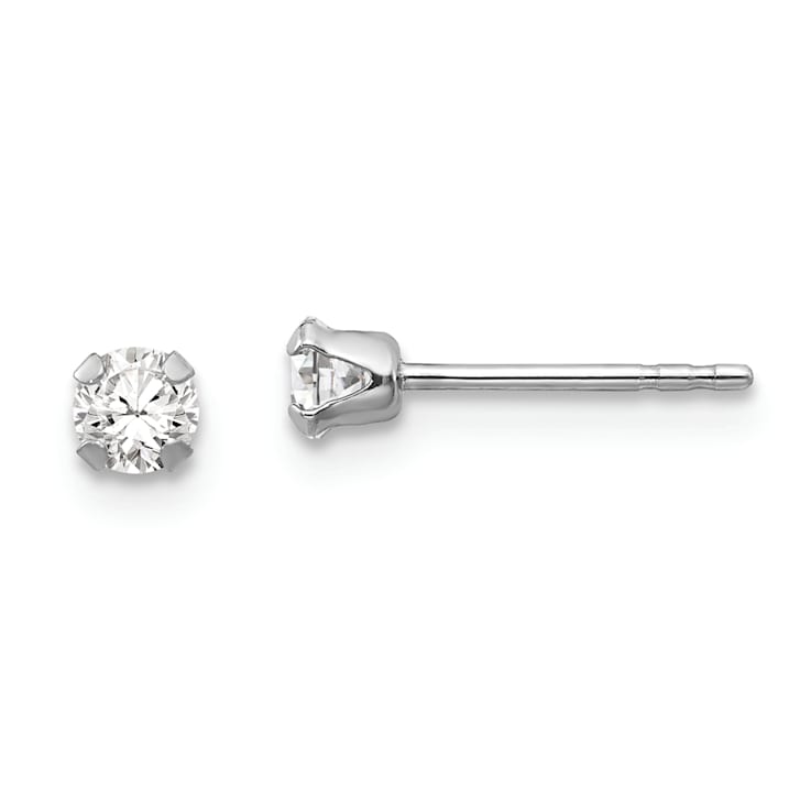 Rhodium Over 14K White Gold 3mm Cubic Zirconia Earrings