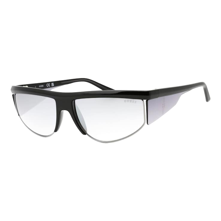 Guess Shiny Black Shield Frame/ Smoke Mirrored Sunglasses