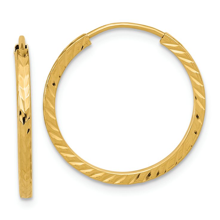 14k Yellow Gold 13/16" Diamond-Cut Square Tube Endless Hoop Earrings