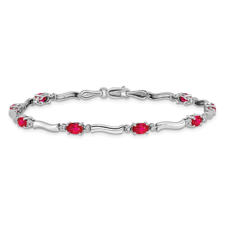 Rhodium Over 14k White Gold Diamond and Ruby Bracelet