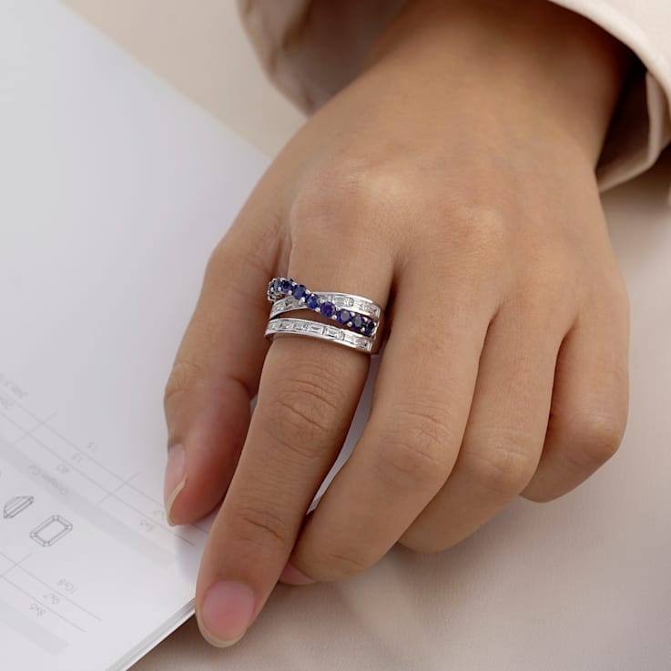 Lab Created Blue Saphhire And White Cubic Zirconia Platinum Over
Sterling Silver Ring 2.54ctw