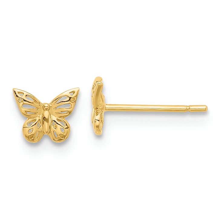 14k Yellow Gold Polished Butterfly Stud Earrings