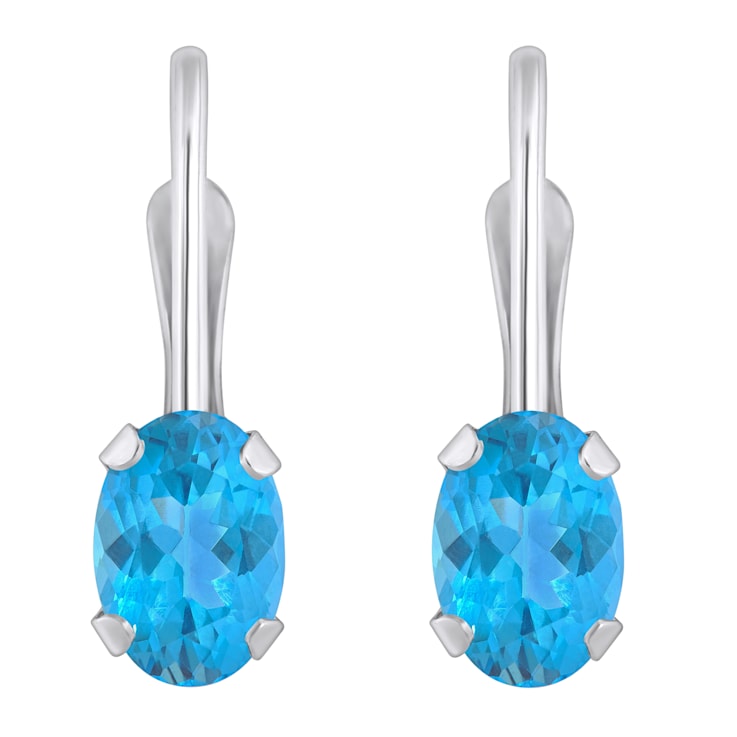 6x4mm Oval Blue Topaz Rhodium Over 10k White Gold Drop Earrings