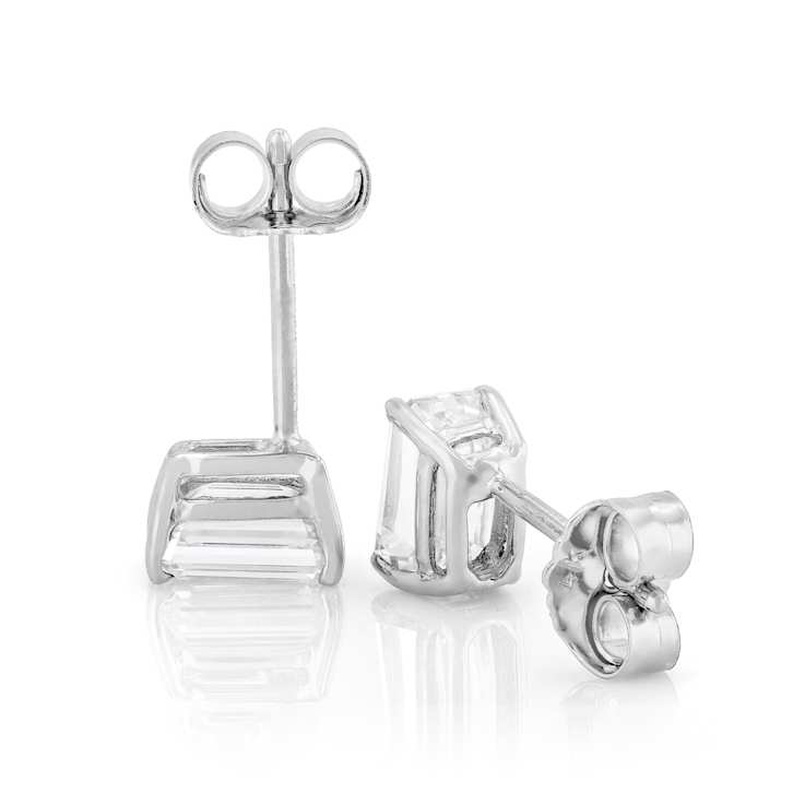 Lab-Grown Diamond Emerald-Cut Stud Earrings In 14K White Gold 1.00ctw