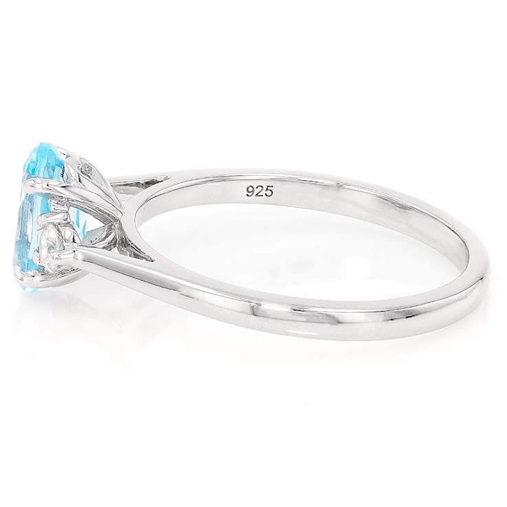 Sky Blue Topaz And Lab-Grown Diamond Three-Stone Ring In Sterling Silver
