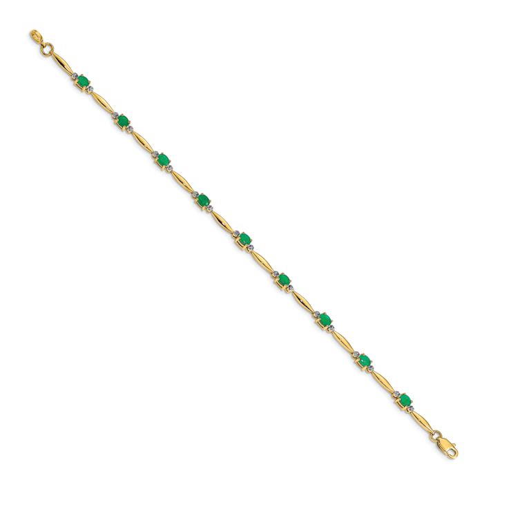 10k Rhodium Over Yellow Gold Diamond and Oval Emerald Bracelet
