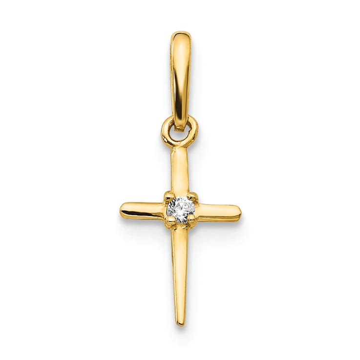 14k Yellow Gold Children's Cross Pendant with Cubic Zirconia Stone