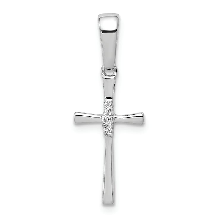 Rhodium Over 14K White Gold 0.02ct. Diamond Cross Pendant