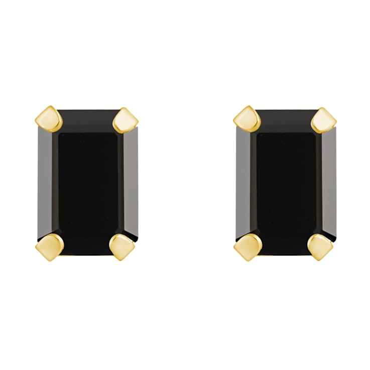 6x4mm Emerald Cut Black Onyx 10k Yellow Gold Stud Earrings