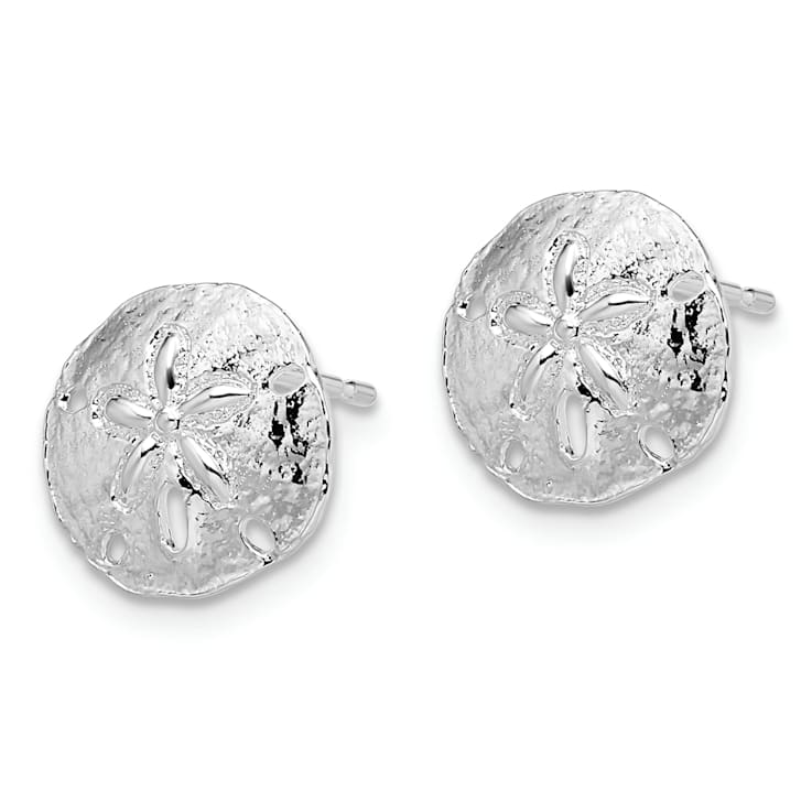 Rhodium Over Sterling Silver Polished Sand Dollar Post Earrings