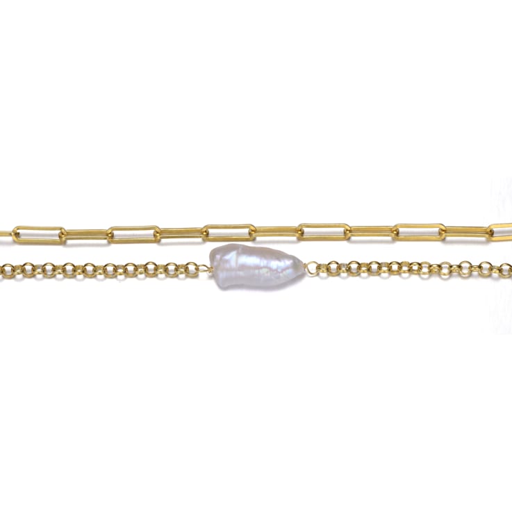 14k Gold Plated over Sterling Silver with Genuine Freshwater Pearl
Double Layer Bracelet