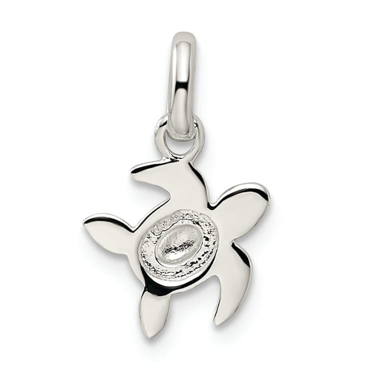 Sterling Silver Polished Multi-color Enameled Sea Turtle Children's Pendant