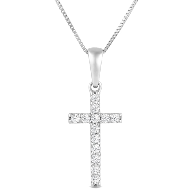 White Cubic Zirconia 14k White Gold Cross Pendant With Chain 0.30ctw