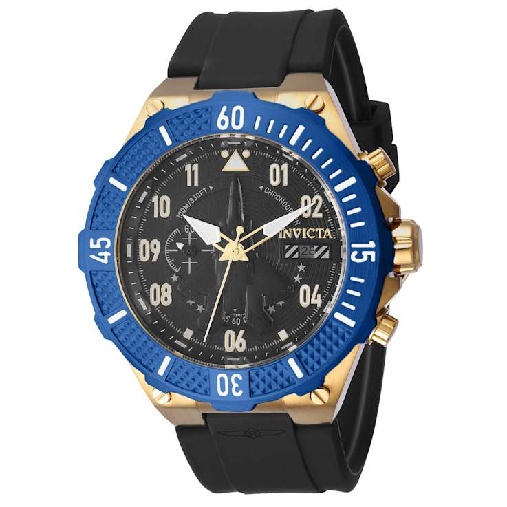Invicta Aviator 50mm Black Dial Silicone Band Quartz Watch