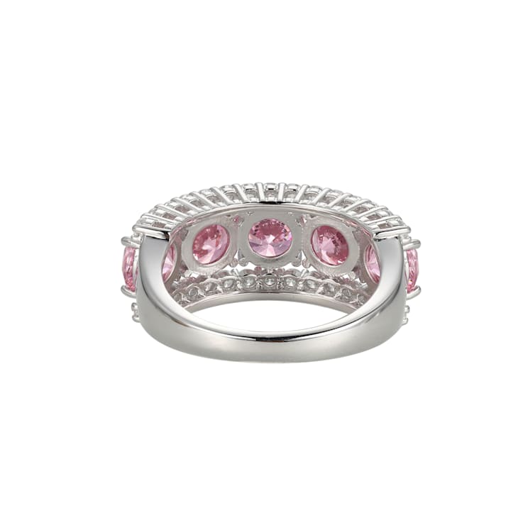 Pink And White Cubic Zirconia Platinum Over Sterling Silver Ring 8.04ctw