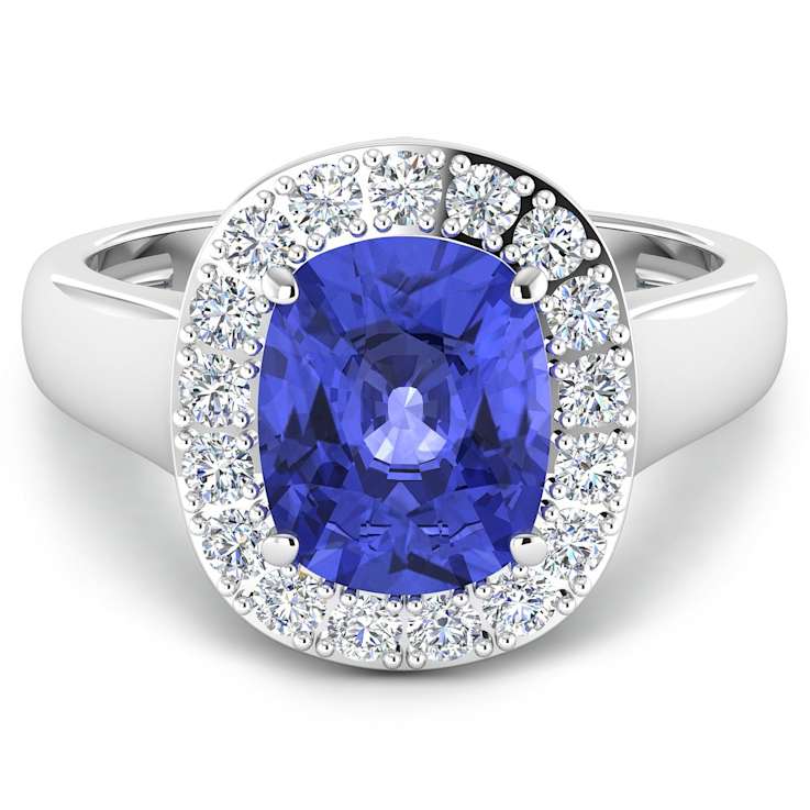 3.41ctw Violet Tanzanite and Diamond 14K White Gold Halo Ring