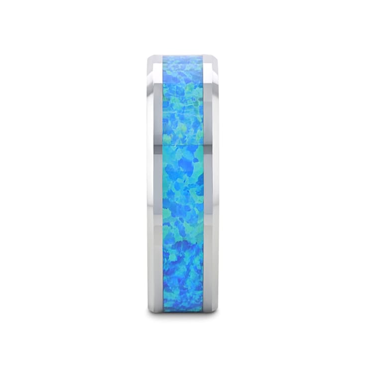 QUASAR Tungsten Wedding Band with Blue Green Opal Inlay 6mm