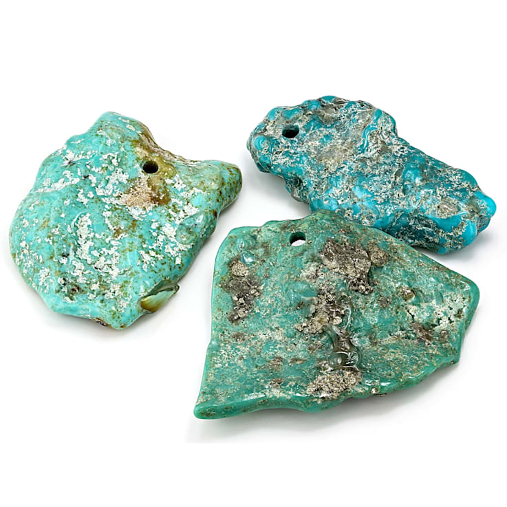 Sonoran Turquoise Pre-Drilled Tumbled Nugget Focal Beads Set of 3