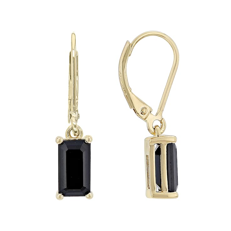 Black Spinel Rectangular Dangle Earrings In 18K Gold Over Sterling
Silver 3.40ctw