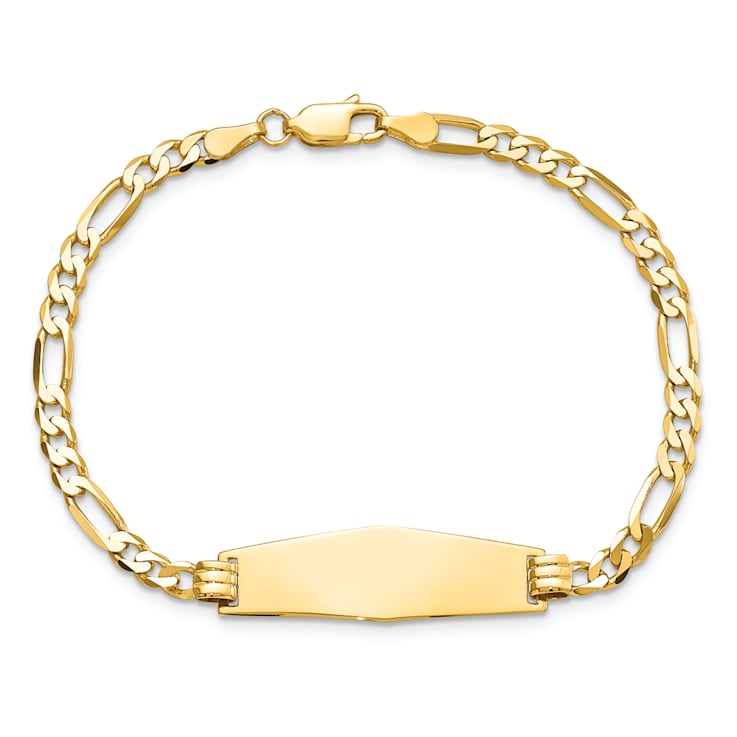 14k Yellow Gold Soft Diamond Shape Flat Figaro Link ID Bracelet
