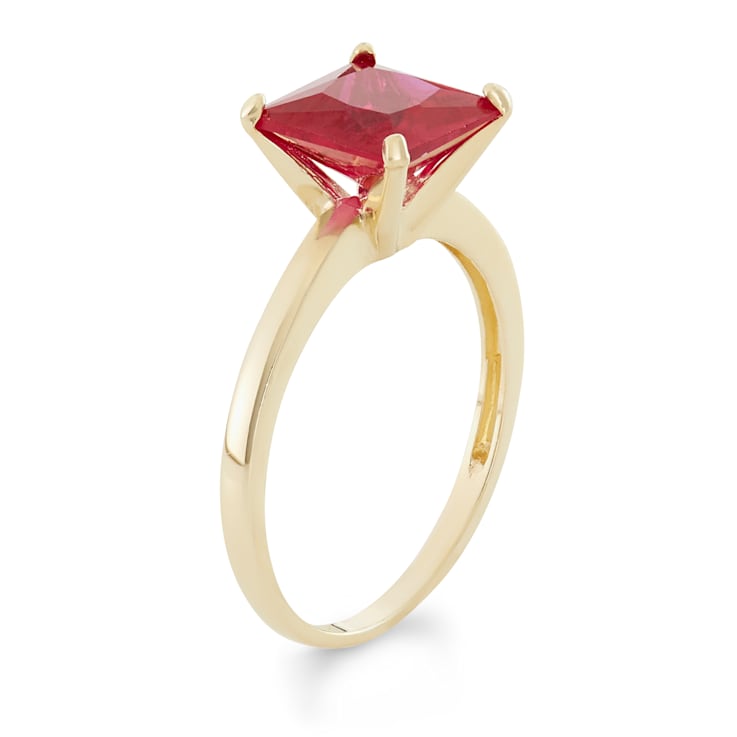 Princess Cut Lab Created Ruby 10K Yellow Gold Ring 2.90ctw