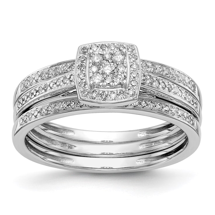 Rhodium Over 14K White Gold Lab Grown Diamond Cluster Engagement Ring 0.202ctw