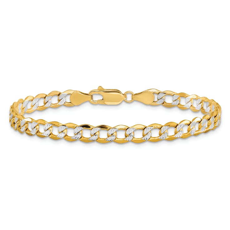 14k Yellow Gold and Rhodium Over 14k Yellow Gold 5.2mm Diamond-Cut Pave
Curb Link Bracelet