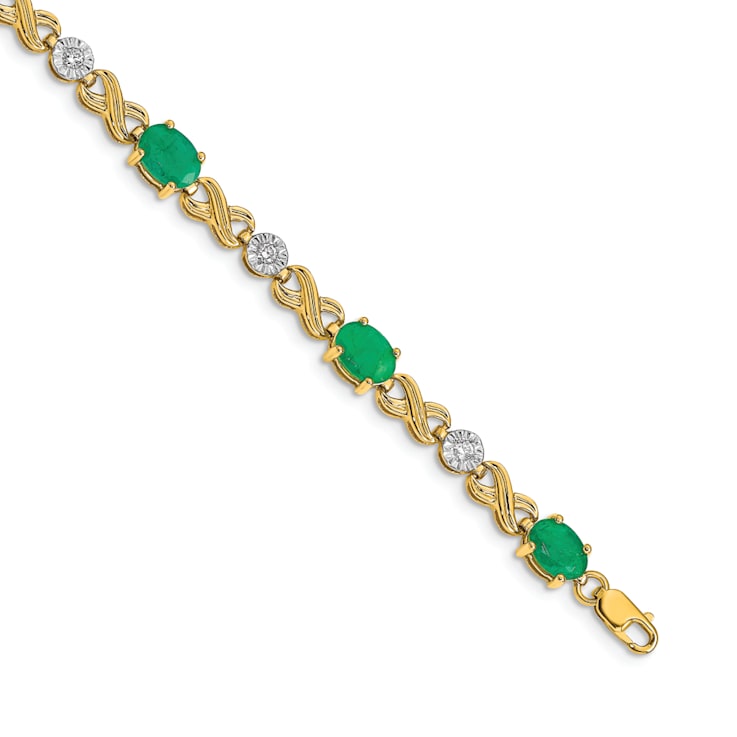 14k Yellow Gold and Rhodium Over 14k Yellow Gold Diamond and Emerald
Infinity Bracelet