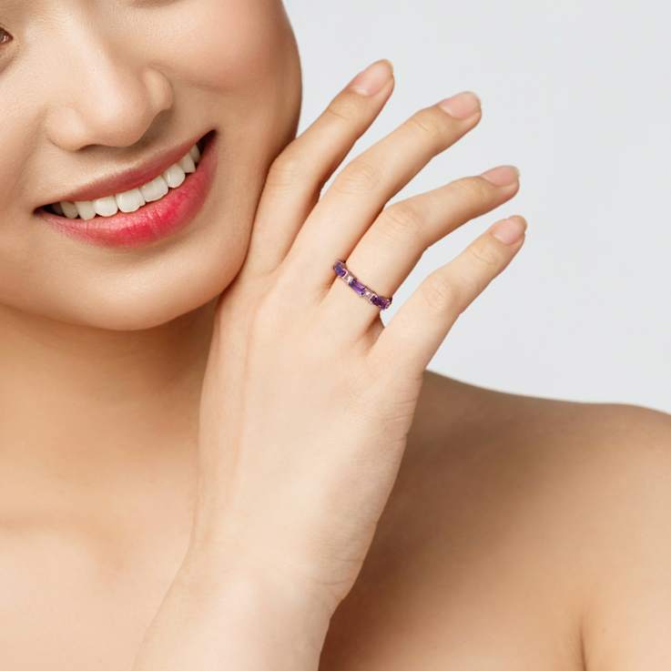 Amethyst and White Topaz 10K Rose Gold Semi-Eternity Ring 0.88ctw