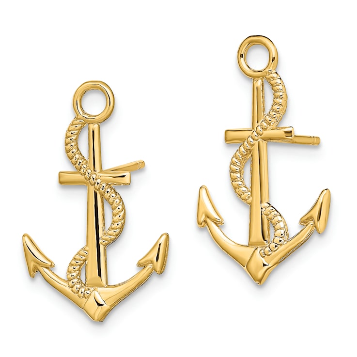 14k Yellow Gold Polished Textured Anchor with Rope Stud Earrings