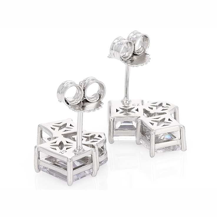 Mixed Geometric CZ Drop Earrings In Sterling Silver