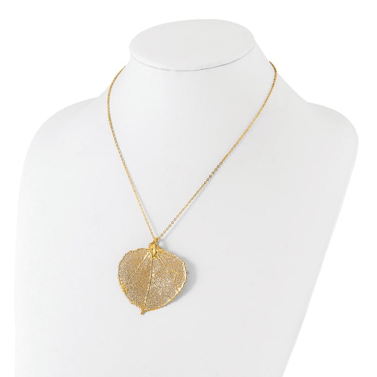 Dipped in 24k Gold Aspen Leaf Pendant with Cable Link 20 Inch Gold-tone Chain